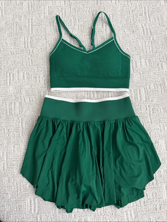all in motion Other - all in motion Green Sports Bra and Skirt Set with White Trim